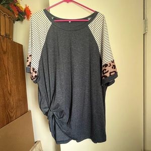 Blouse with striped/ animal print sleeve